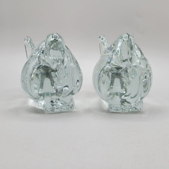 Vintage Heavy Clear Glass Rabbit Figurines Paperweights Bookends Set of 2 - Picture 7 of 8